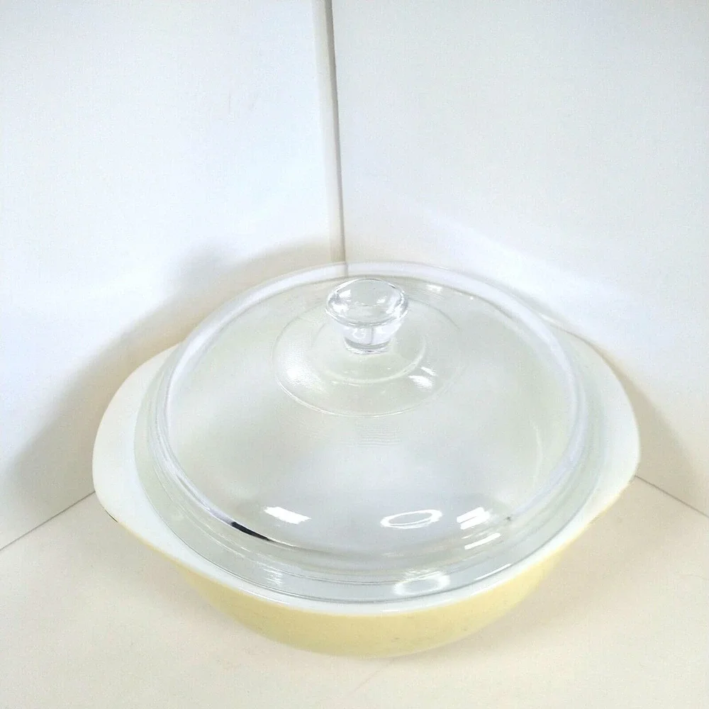 Pyrex 053 A-b B  1 1/2 Qt.‎ Clear Glass Casserole With Lid Yellow 🟡 White 🤍